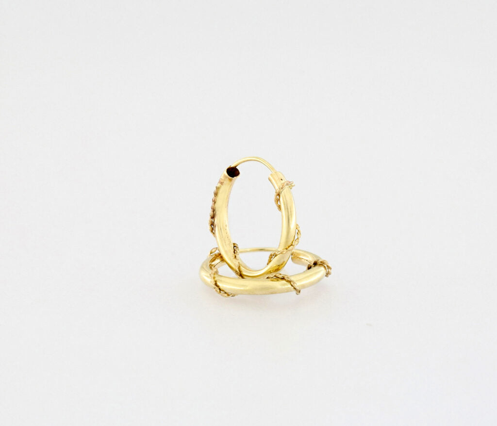 9CT Gold Twist Gypsy Hoop Earring 15MM