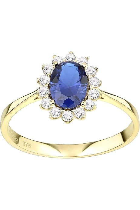 9CT Gold Blue Cubic Zirconia Lady Diana Ring