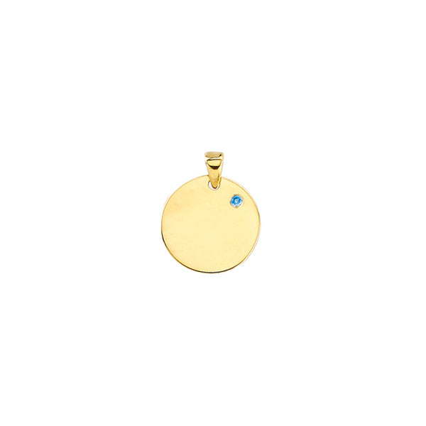 9CT Gold Disc Pendant with CZ Aqua Marine Birthstone (March)