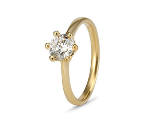 9CT Gold 6 Claw Solitaire Cubic Zirconia Ring