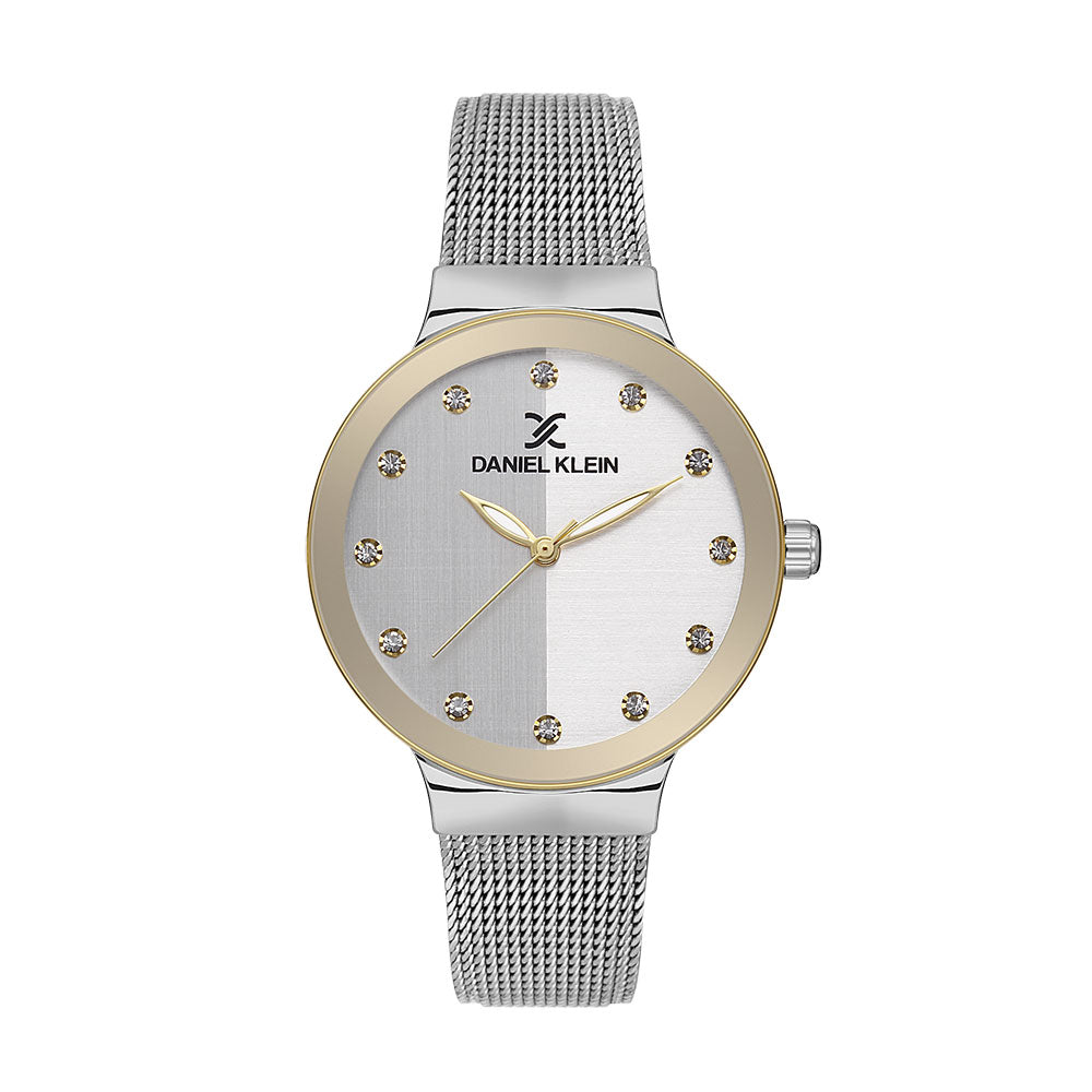 Daniel Klein Fiord Silver Mesh with Gold Mirror Bezel