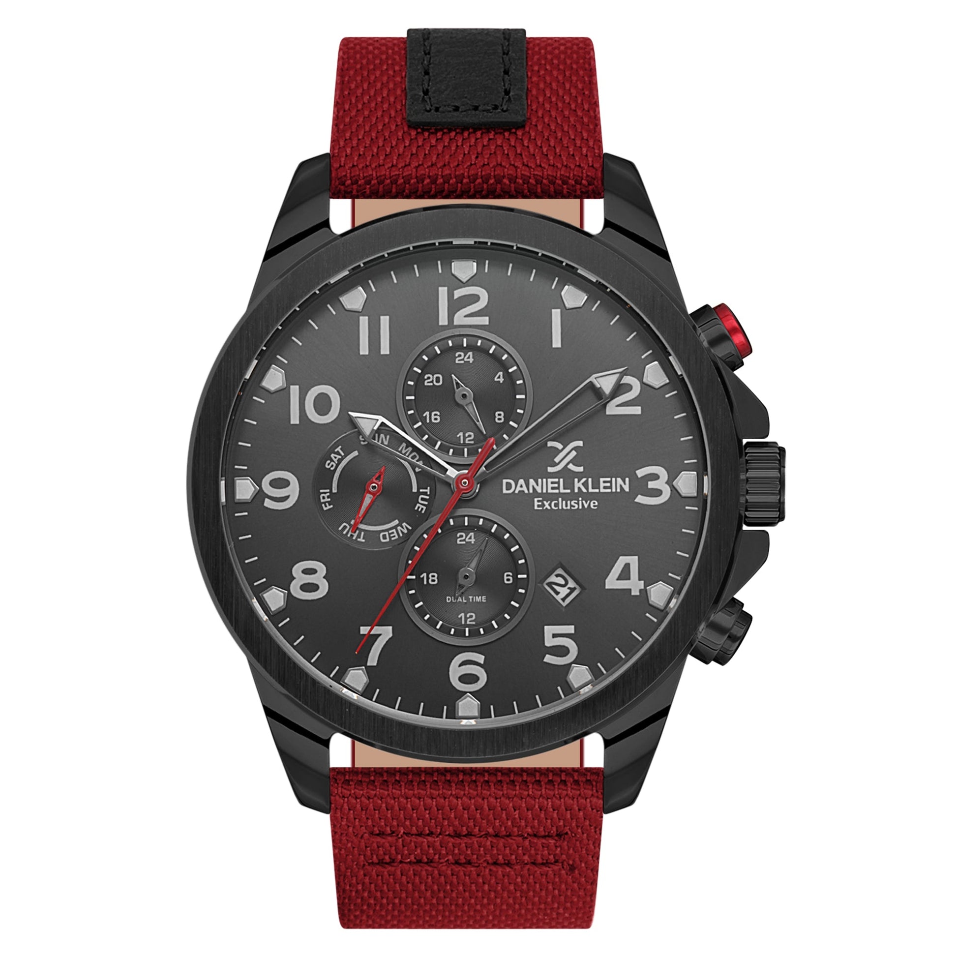 Daniel Klein Black Face Multifunction Red Strap
