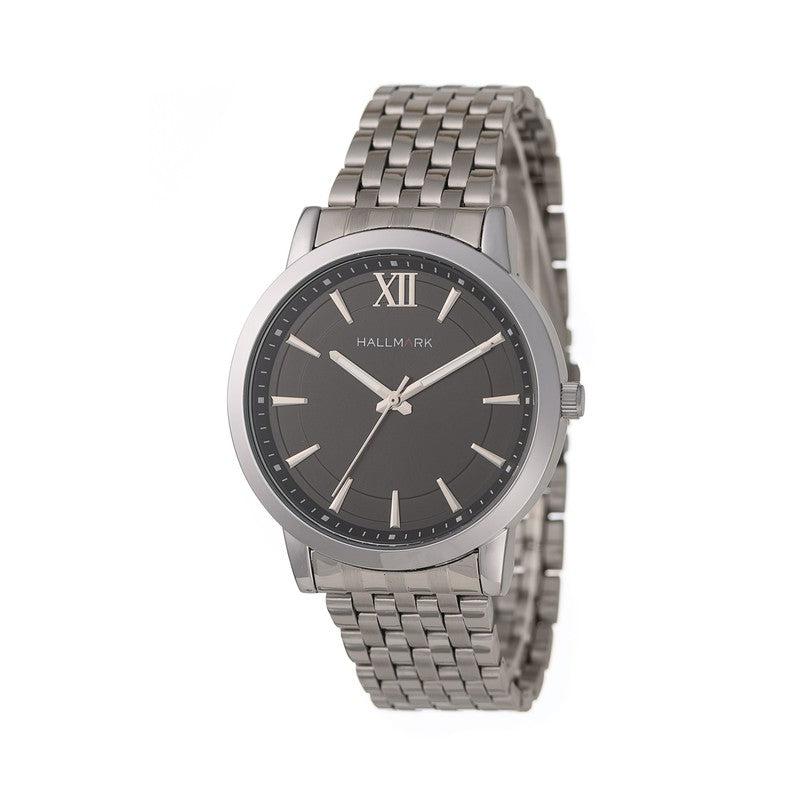 Hallmark Gents Silver Watch with Roman Numerals Black Dial