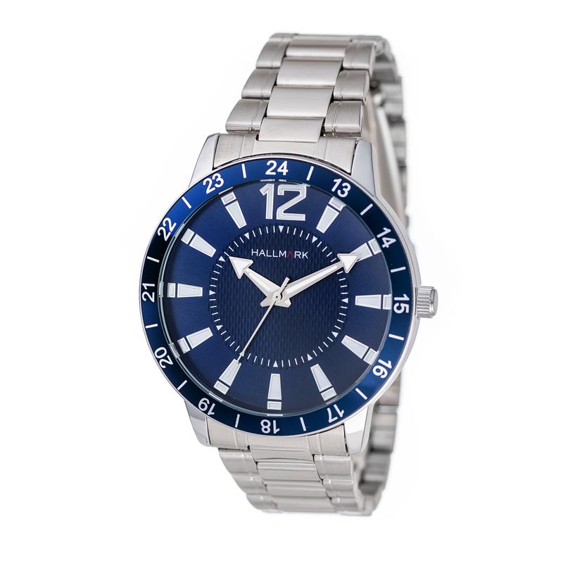 Hallmark Gents Silver Bracelet Blue Dial Watch