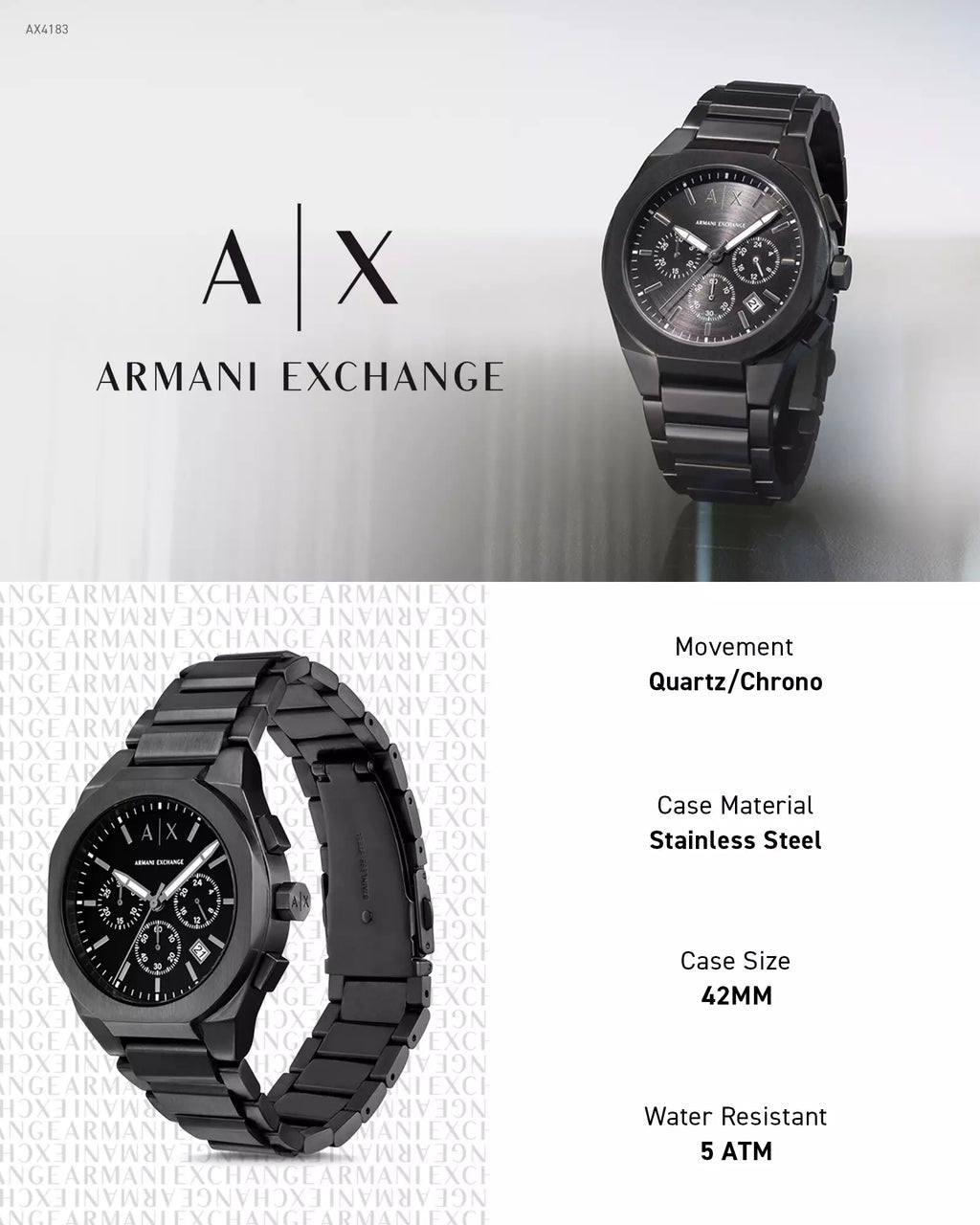 Armani exchange black stainless steel