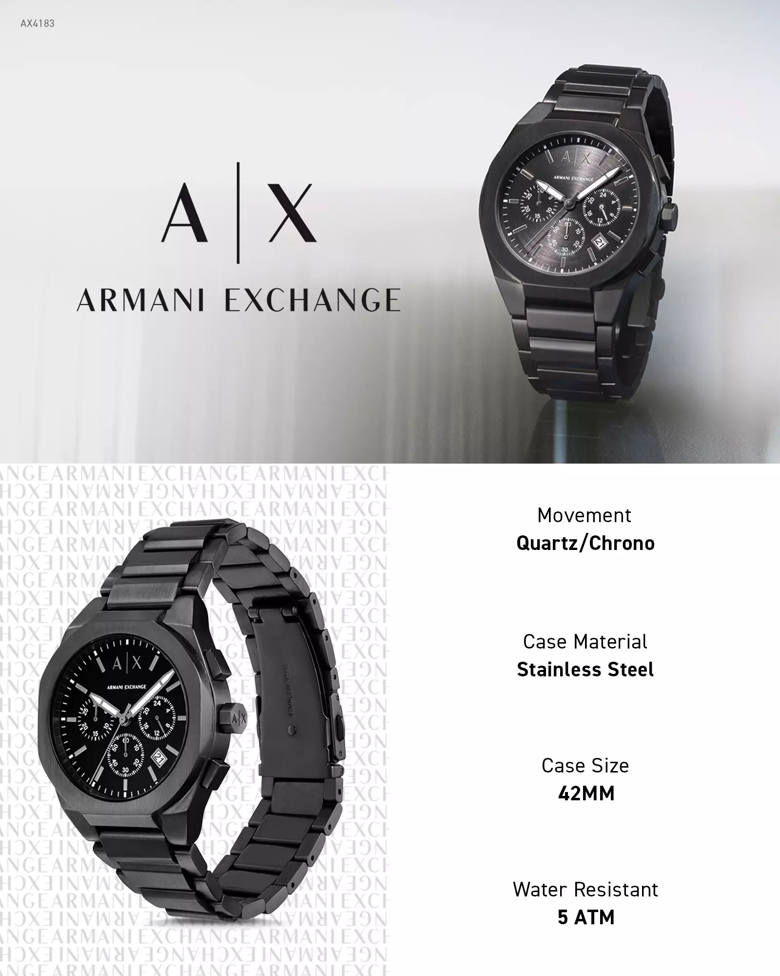 Armani exchange black stainless steel