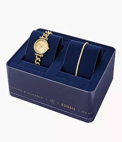 Fossil Carlie gold watch and bracelet set