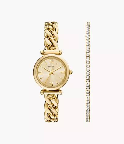 Fossil Carlie gold watch and bracelet set