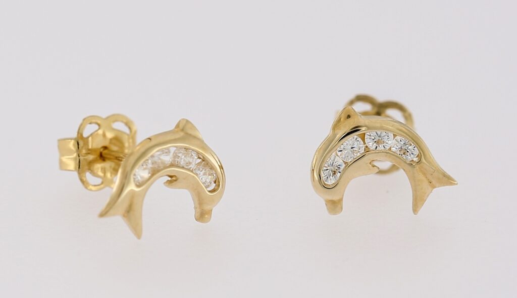 9CT Gold Cubic Zirconia Dolphin Stud
