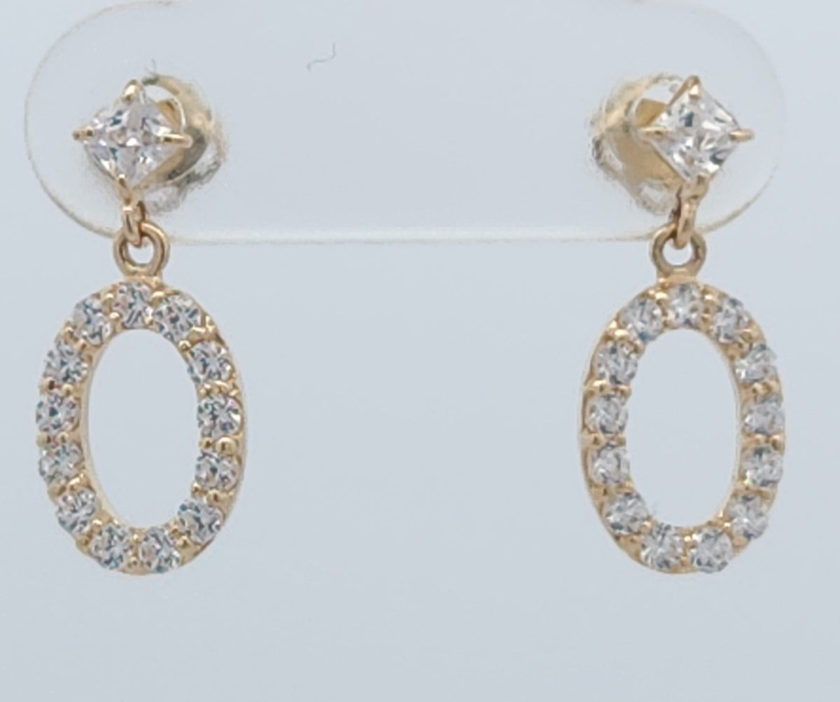 9CT Gold Cubic Zirconia Oval Halo Drop Earring
