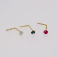 9CT Gold CZ L-Shape Nose Stud