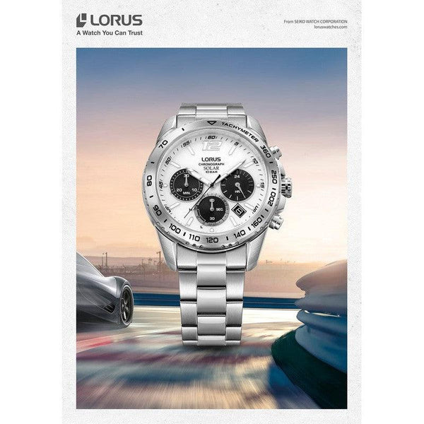 Lorus Mens Silver Solar Chronograph Watch