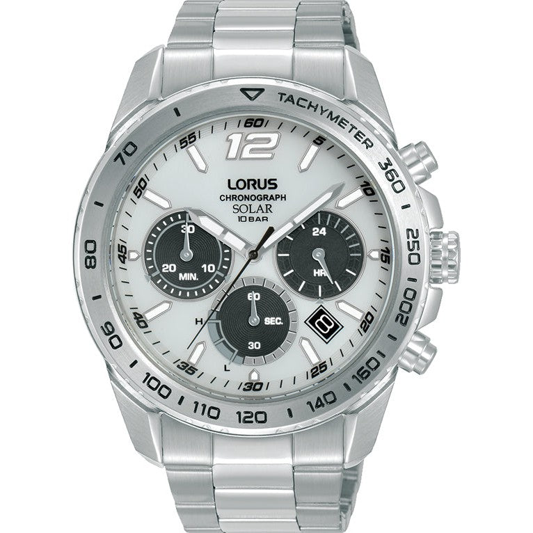 Lorus Mens Silver Solar Chronograph Watch