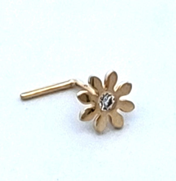 9CT Gold Cubic Zirconia Flower Nose Pin L Shape