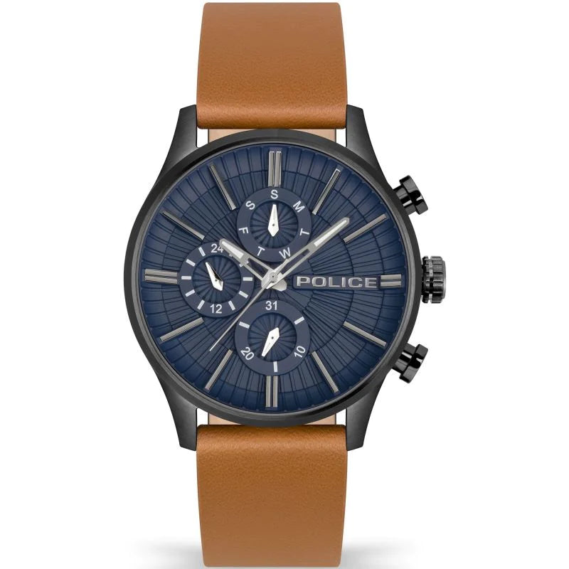 Police Barter Multifunction Leather Strap Watch
