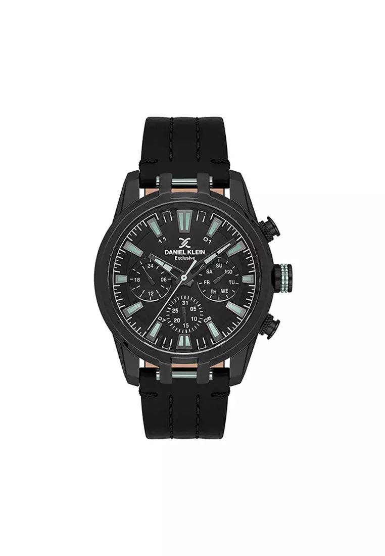 Daniel Klein Exclusive Gents Black Watch Turquoise Detail