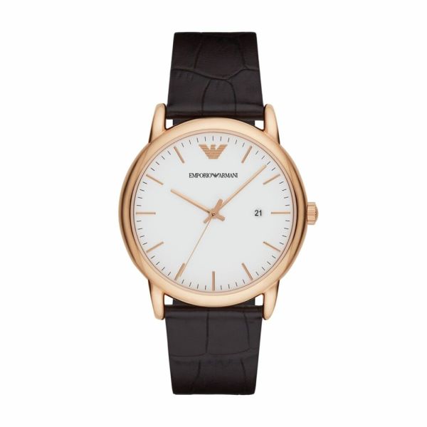 Emporio Armani Men's Luigi Rose Gold Round Leather Watch