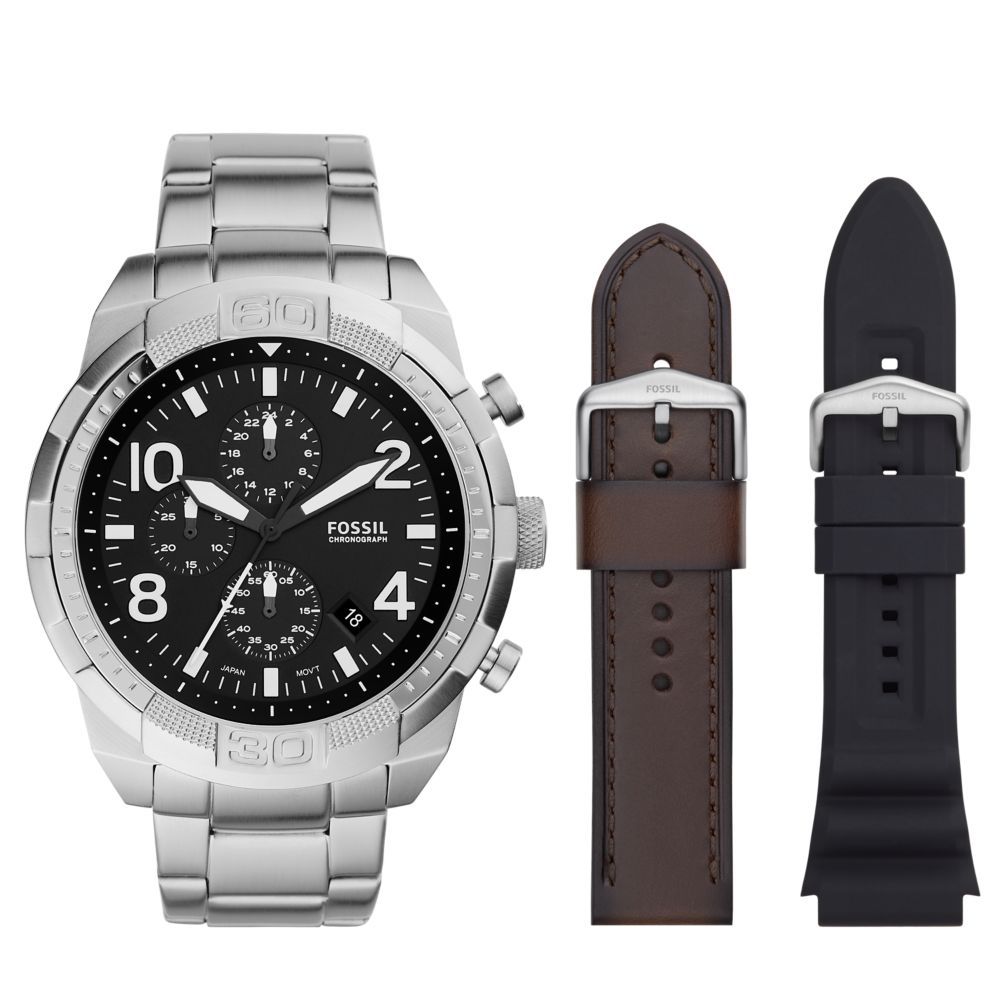 Fossil Men's Bronson Chronograph Stainless Steel Watch and Interchangeable Strap Set