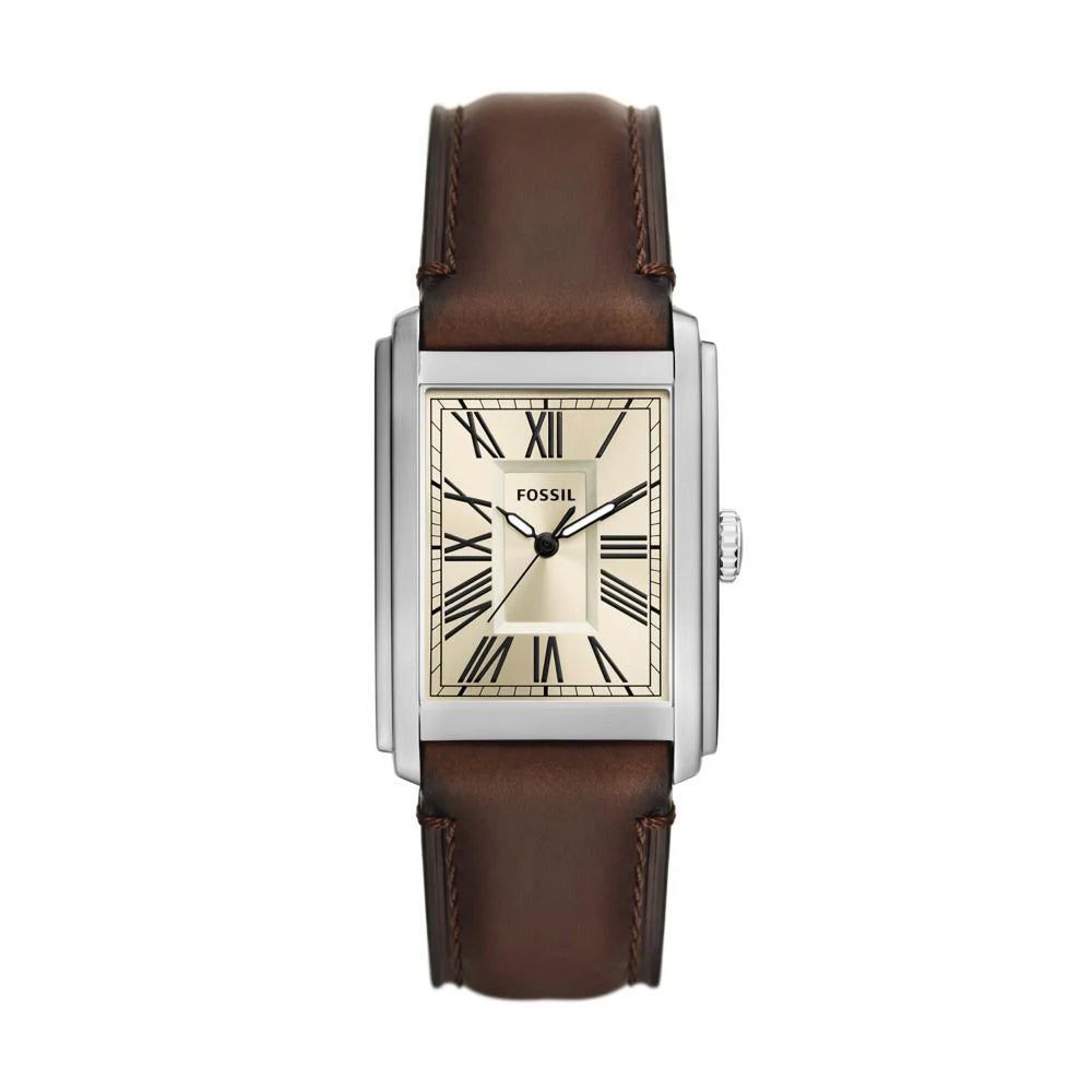 Fossil Men's Carraway Three-Hand, Stainless Steel Watch Brown Leather