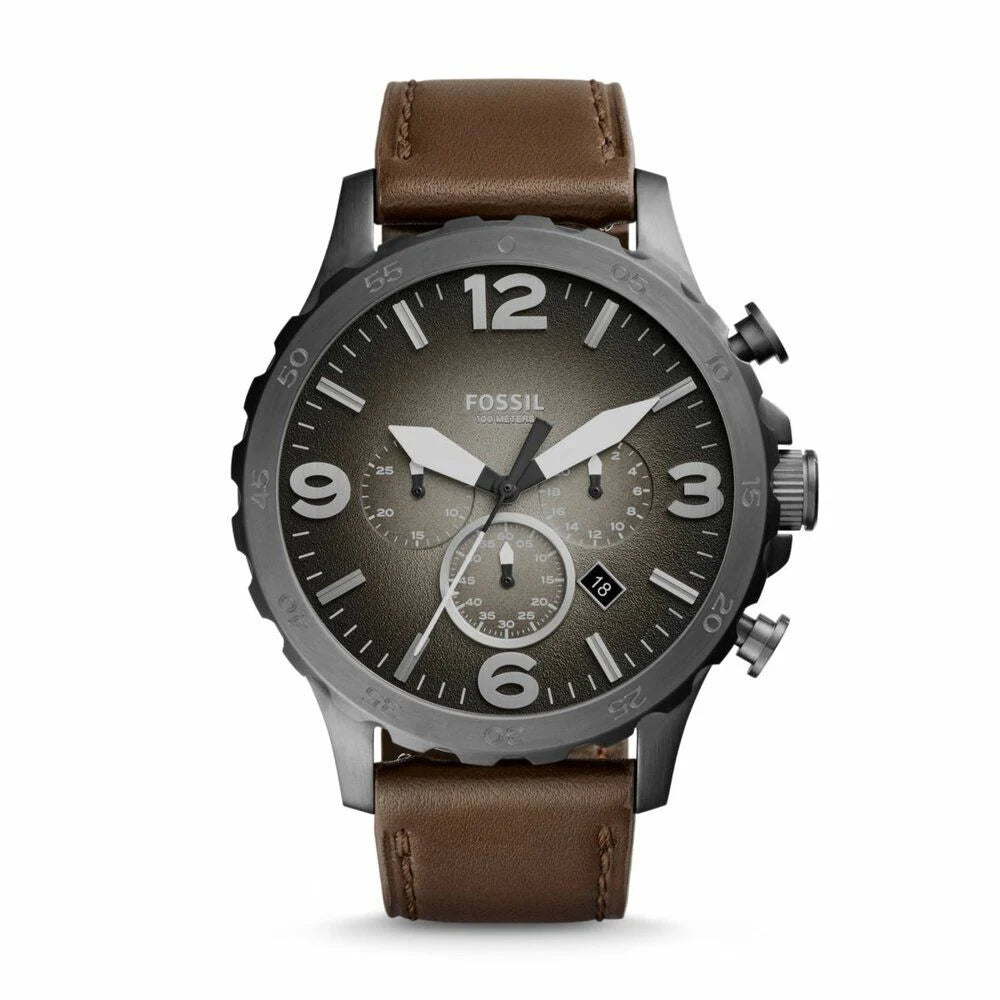 Fossil Men's Nate Smoke Round Leather Watch