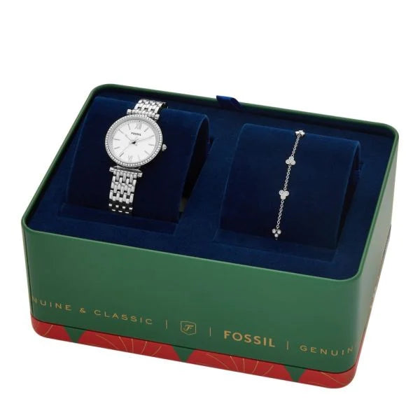 Fossil Women's Carlie Three-Hand, Stainless Steel Watch and Bracelet Set