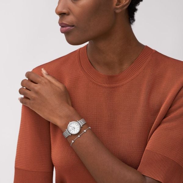 Fossil Women's Carlie Three-Hand, Stainless Steel Watch and Bracelet Set