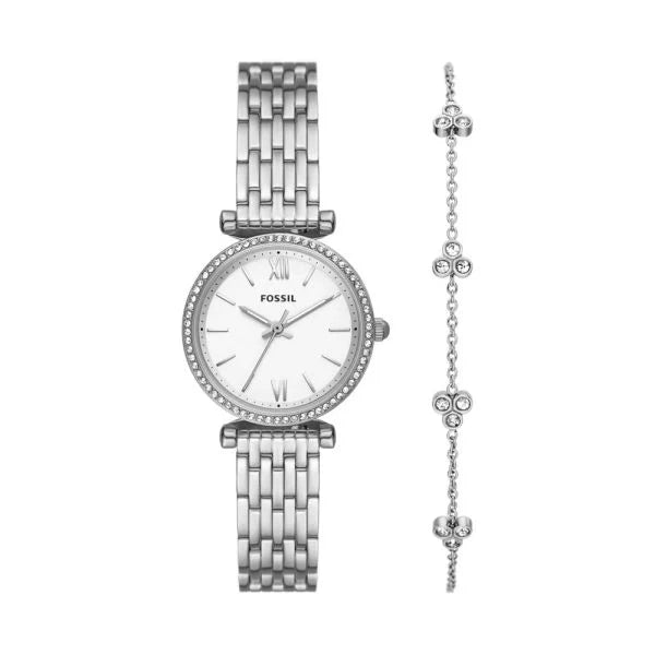 Fossil Women's Carlie Three-Hand, Stainless Steel Watch and Bracelet Set