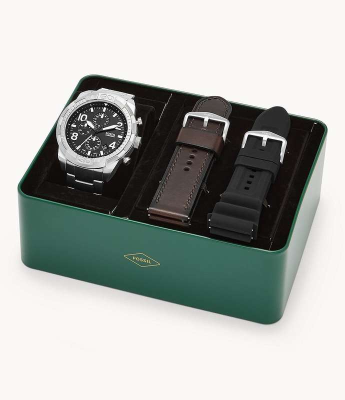 Fossil Men's Bronson Chronograph Stainless Steel Watch and Interchangeable Strap Set