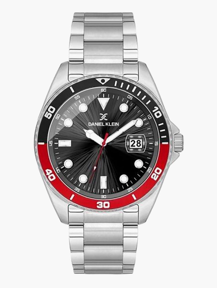 Daniel Klein Black & Red Bezel Divers Style Watch