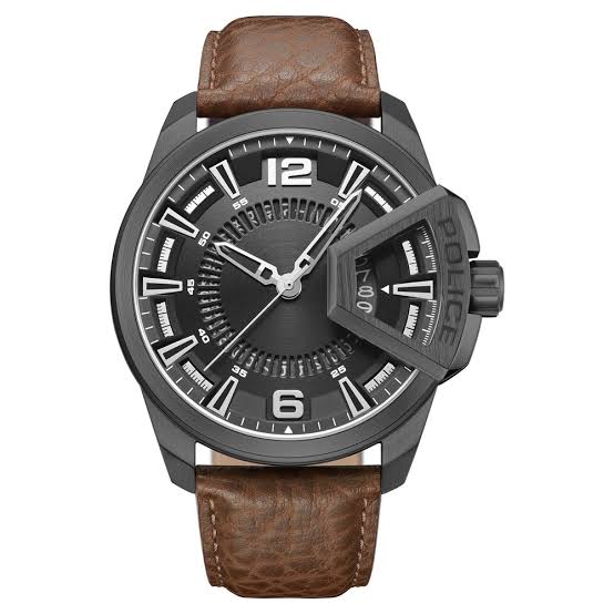 Police Black Dial Brown Leather Watch