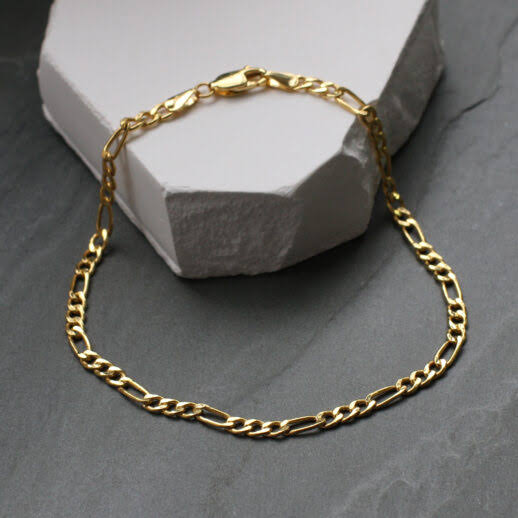 9ct Gold Gents Figaro Link Bracelet 4mm