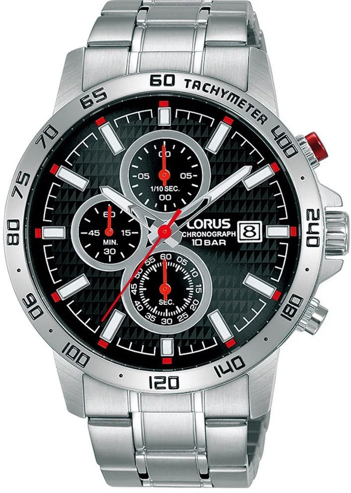 Lorus Stainless Steel Chronograph Sport Watch Red Detail