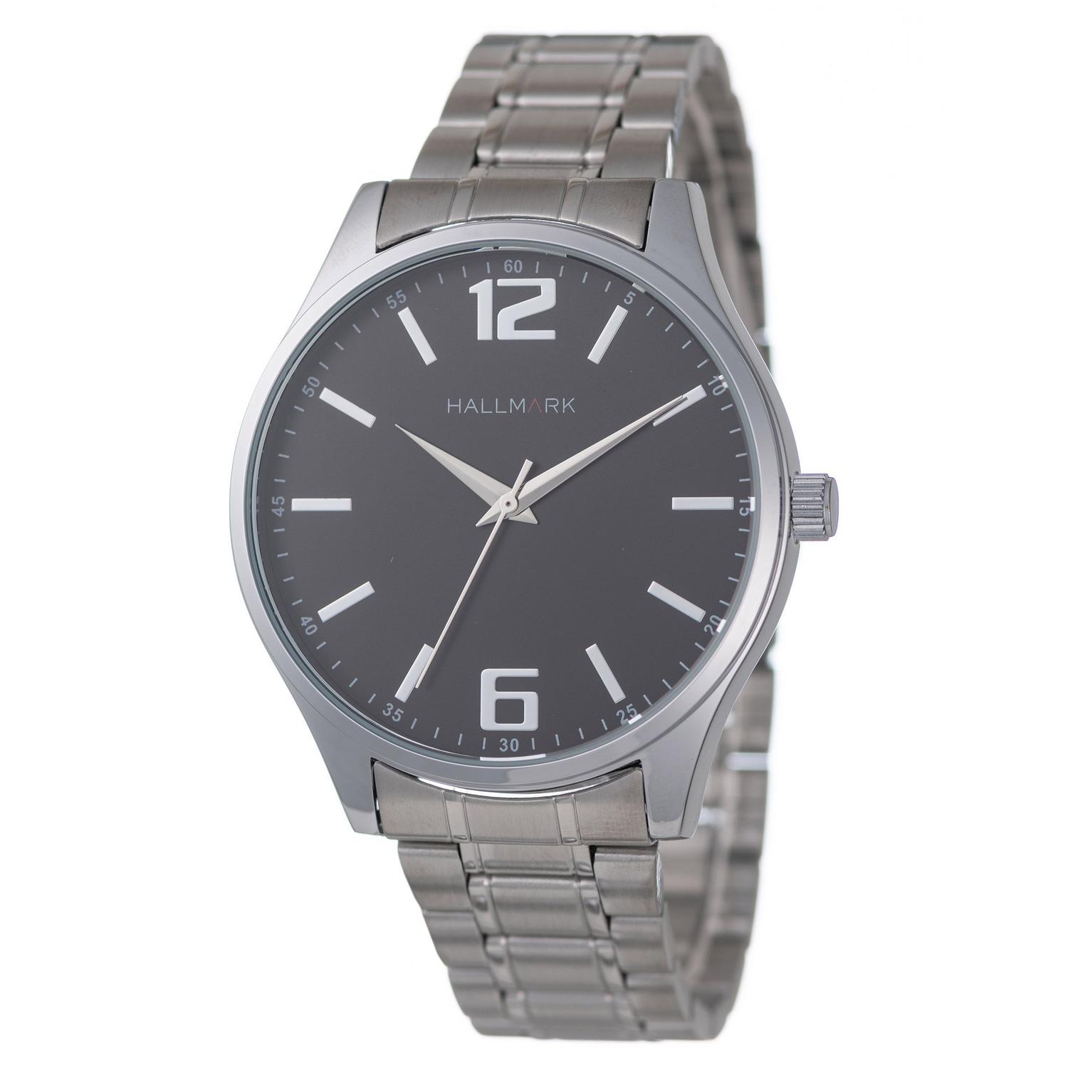 Hallmark Gents Silver Watch Black Dial Analog