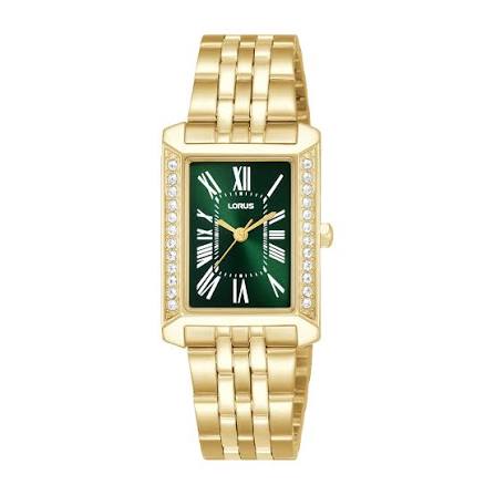 Lorus ladies ss gold rectangle green
