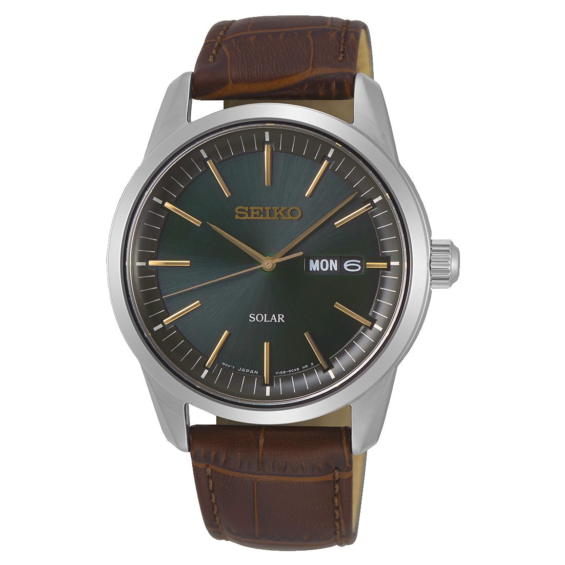Seiko Solar Brown Leather Green Dial
