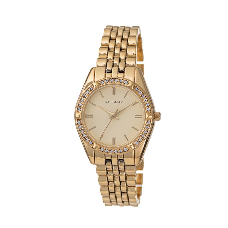 Hallmark Ladies Gold-Tone Crystal Bracelet Watch