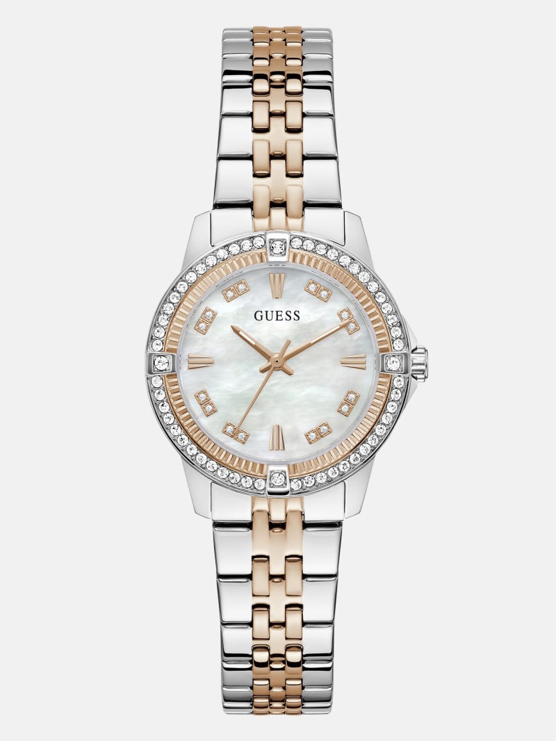 Guess Crystal Ladies Watch Two-tone Mother of Pearl Dial