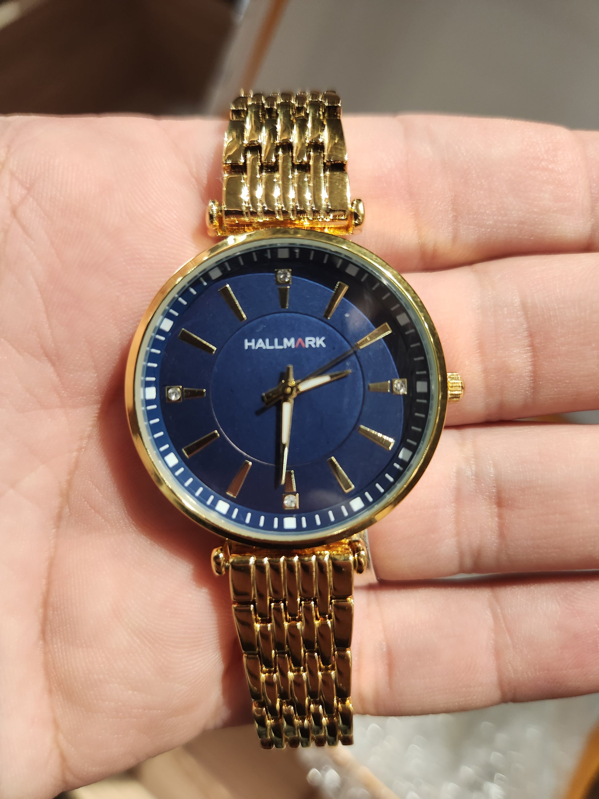 Hallmark Blue Dial Unisex Gold Watch