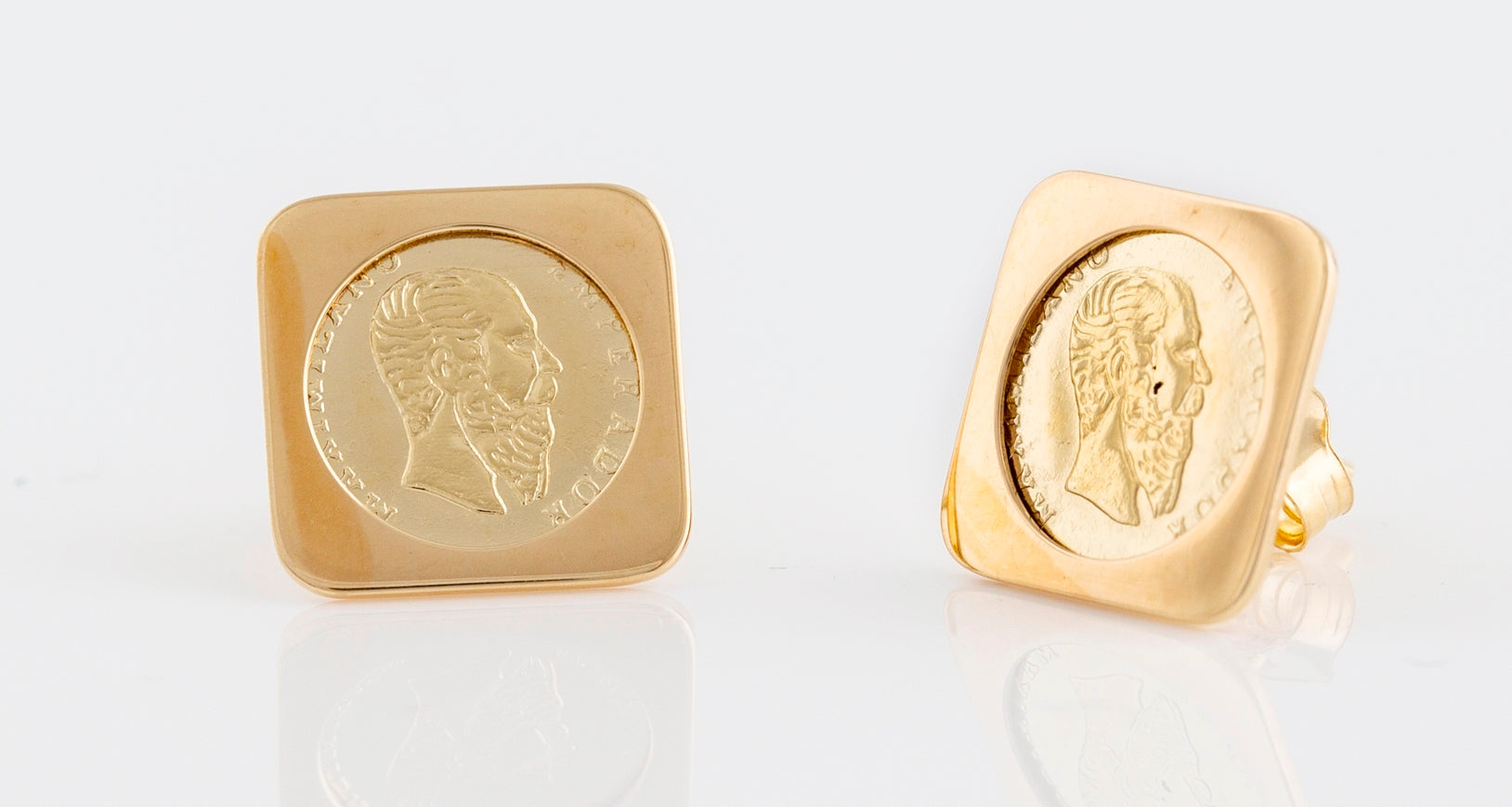 9CT Gold Square Frame Peso Coin Stud Earring