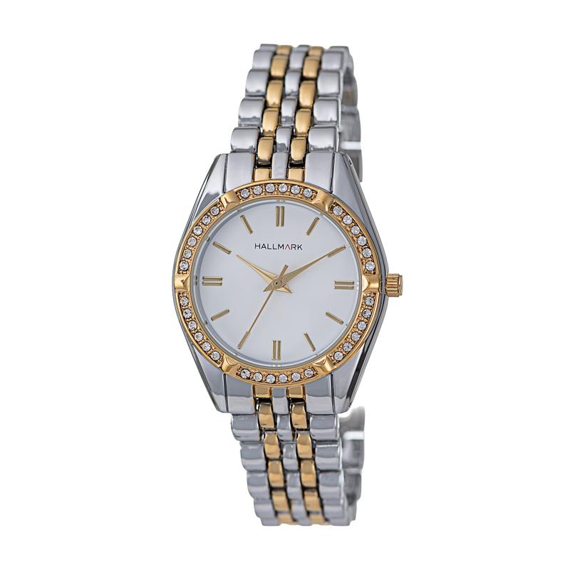 Hallmark Ladies Two-Tone Crystal Bracelet Watch