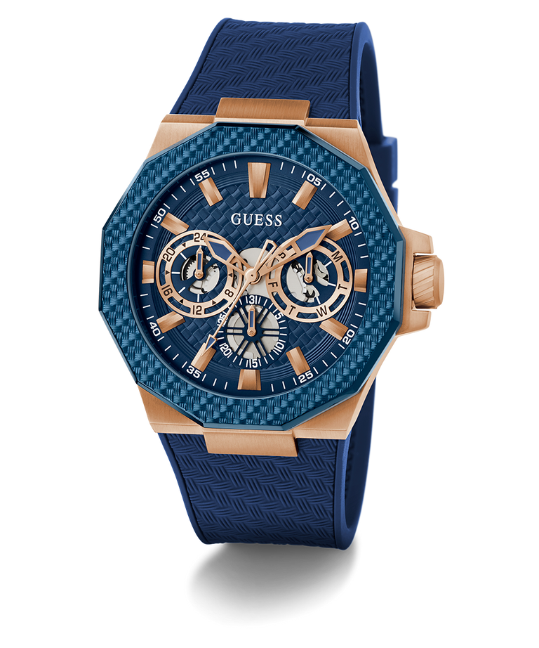 GUESS Mens Blue Rose Gold Tone Multi-function Watch
45mm