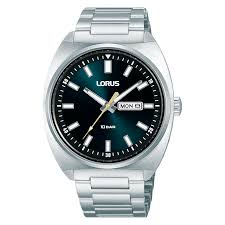 Lorus stainless steel sports blue dial day date