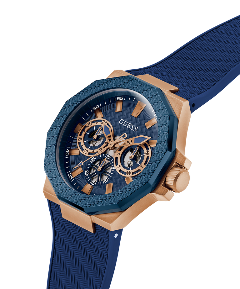 GUESS Mens Blue Rose Gold Tone Multi-function Watch
45mm