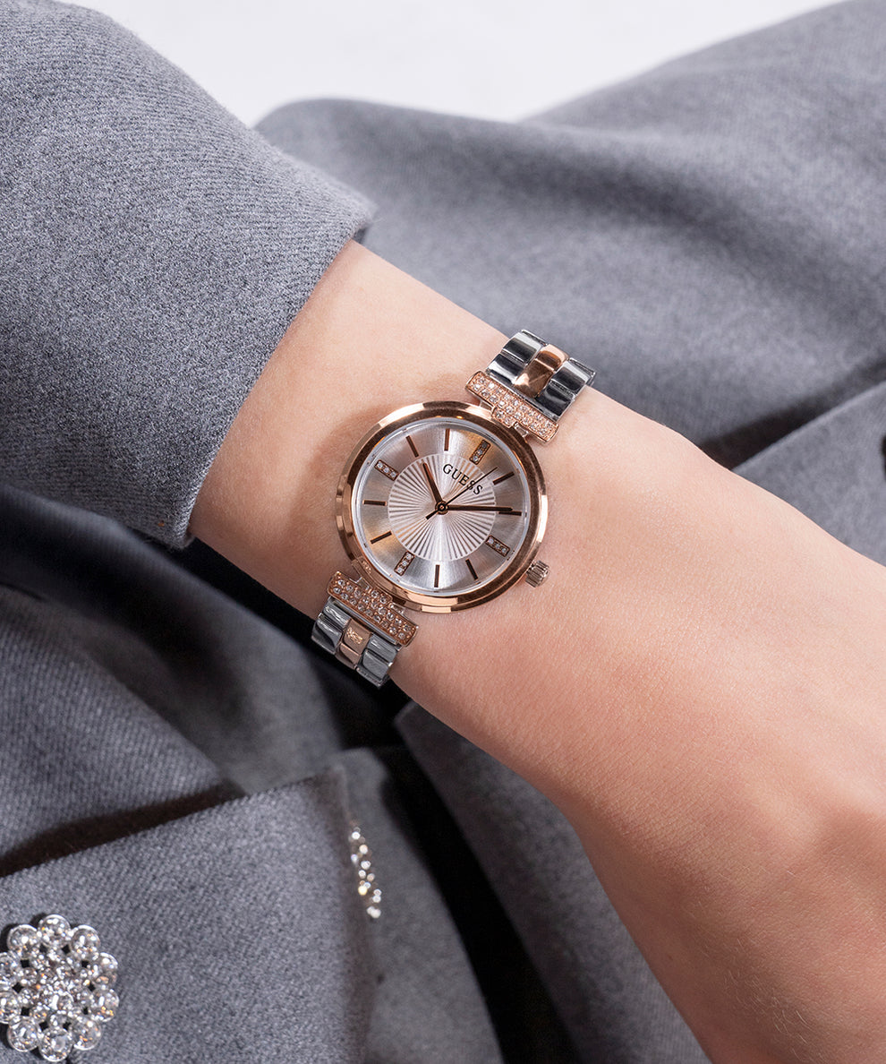 GUESS Ladies 2-Tone Rose Gold Tone Analog Watch