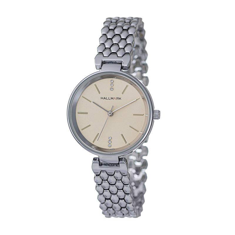 Hallmark Ladies Silver-Tone Honeycomb Bracelet Watch