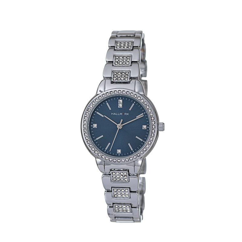 Hallmark Ladies Silver-Tone Crystal Bracelet Watch